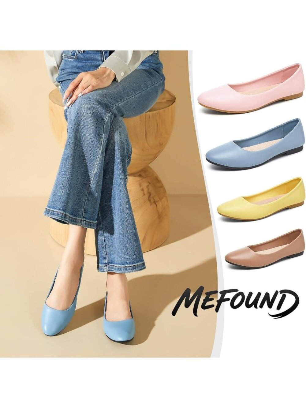 Women's Dusty Blue PU Leather Ballet Flats Slip on Casual Loafers Comfort Shoes - Picture 7 of 7